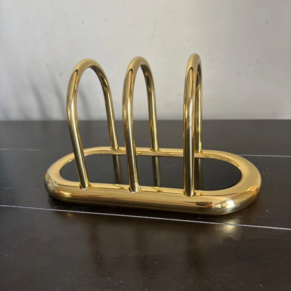 Vintage Brass and Black Lacquer Letter Holder | Weighted Desk Mail Organizer